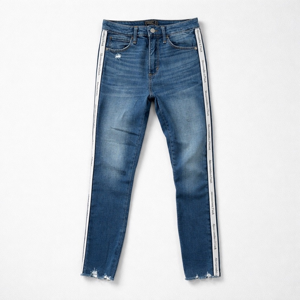 Abercrombie & Fitch Simone High Rise Ankle Jeans Logo Side Stripe Size 25 0S
